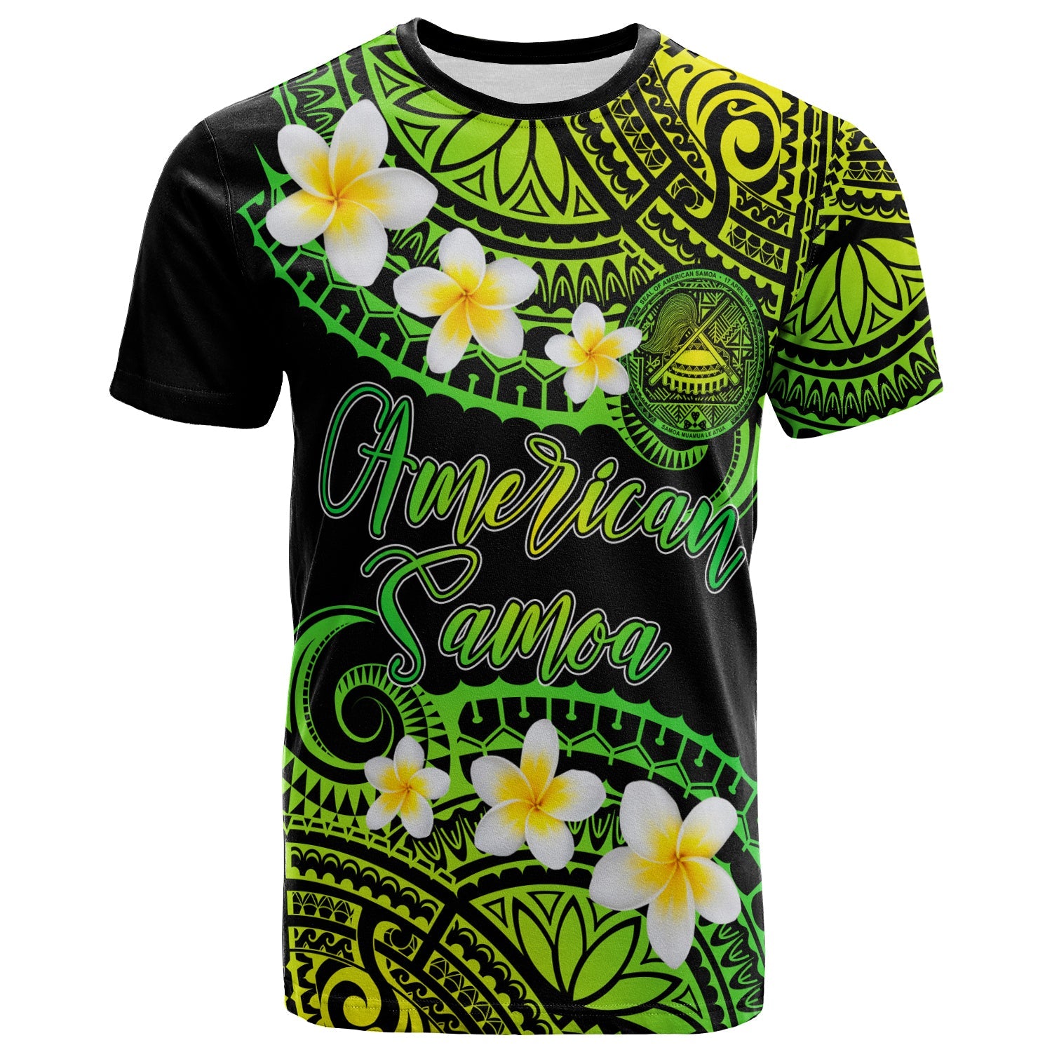American Samoa Custom Personalised T-Shirt - Plumeria Polynesian Vibe Green