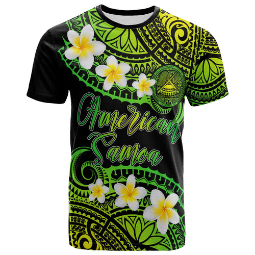 American Samoa Custom Personalised T-Shirt - Plumeria Polynesian Vibe Green