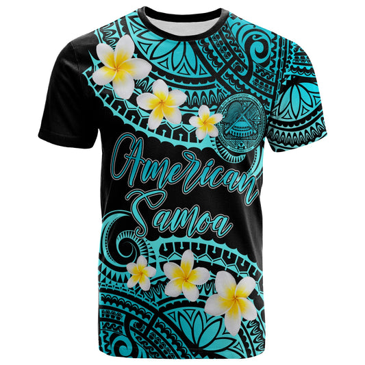 American Samoa Custom Personalised T-Shirt - Plumeria Polynesian Vibe Turquoise