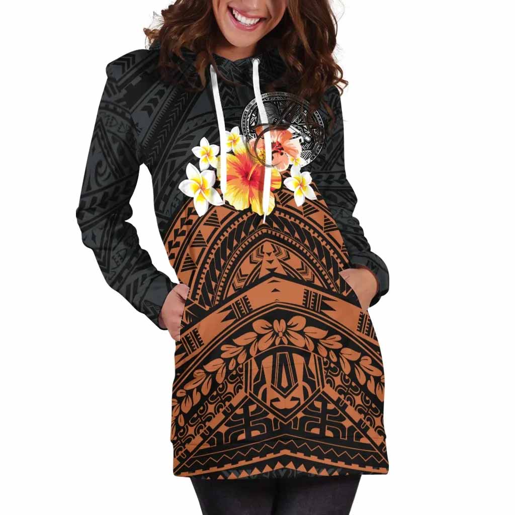 American Samoa Custom Personalised Female Hoodie Dress - Tribal Pattern Hibiscus