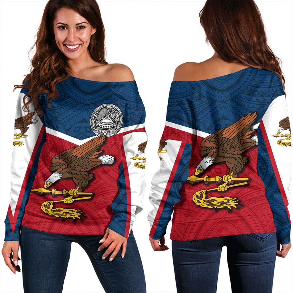 American Samoa Off Shoulder Sweatshirt Samoa Tribal Flag Sport Style