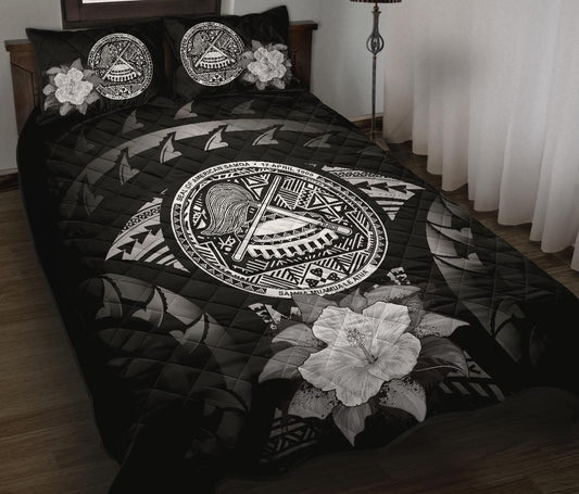 American Samoa Polynesian Quilt Bed Set Hibiscus Gray
