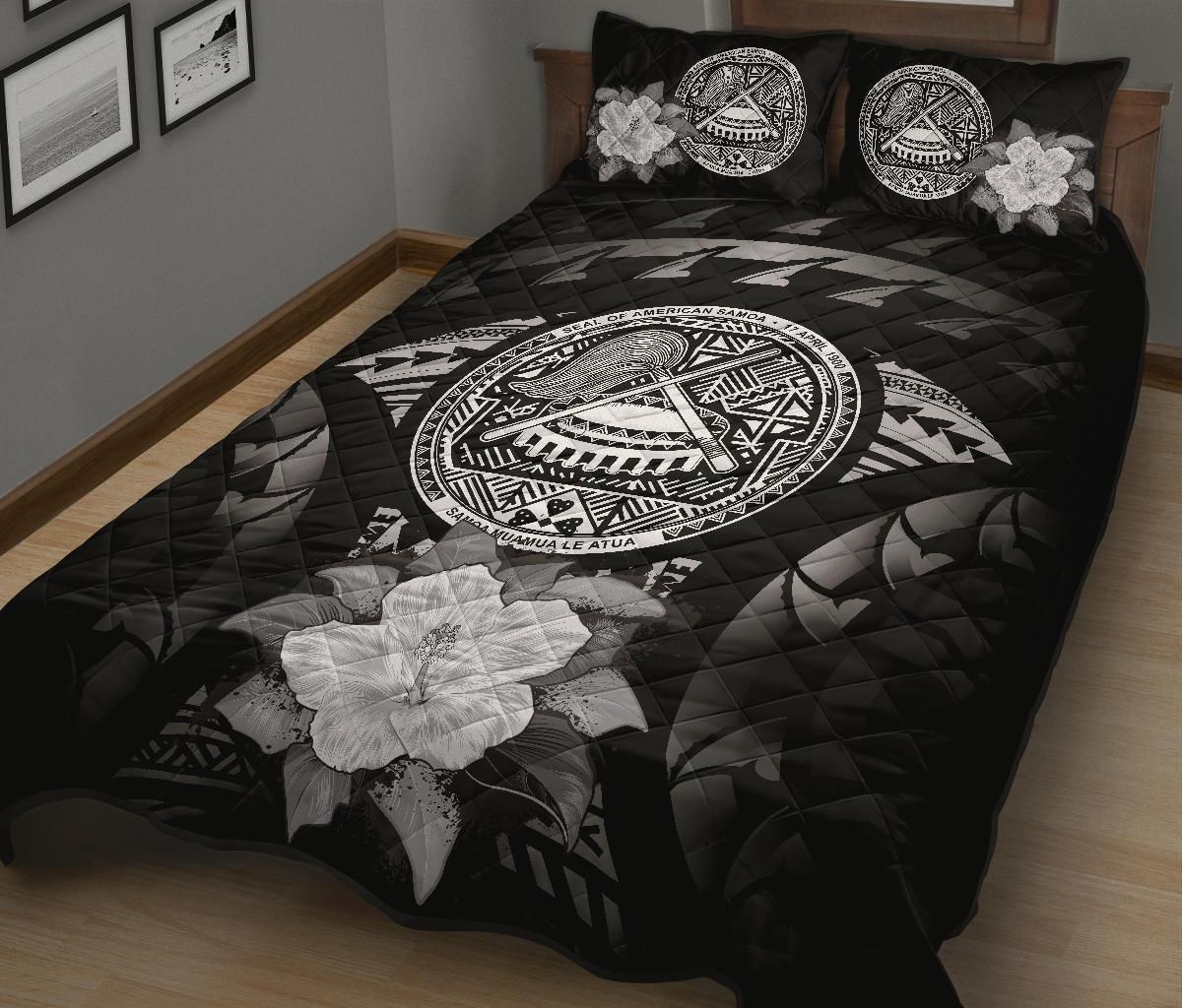 American Samoa Polynesian Quilt Bed Set Hibiscus Gray