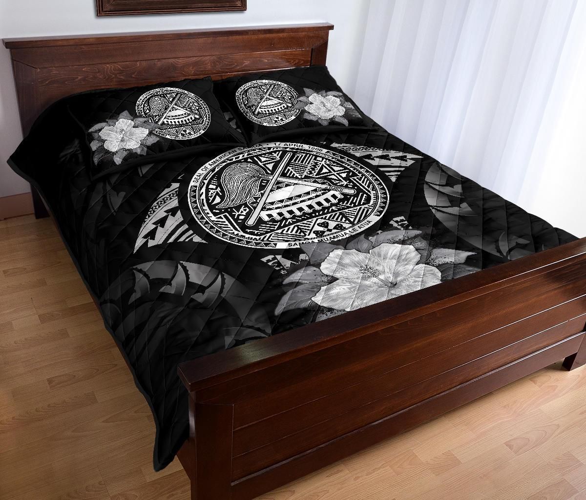 American Samoa Polynesian Quilt Bed Set Hibiscus Gray