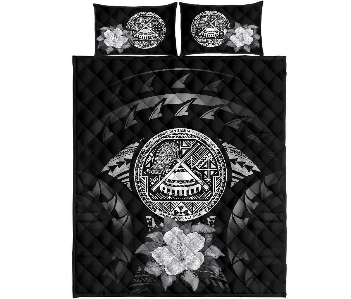 American Samoa Polynesian Quilt Bed Set Hibiscus Gray