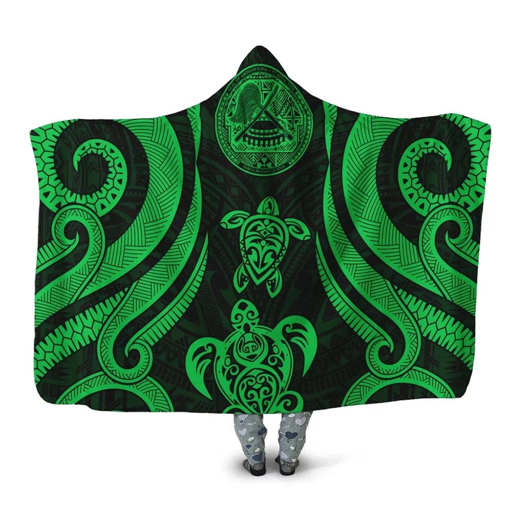 American Samoa Hooded Blanket - Green Tentacle Turtle