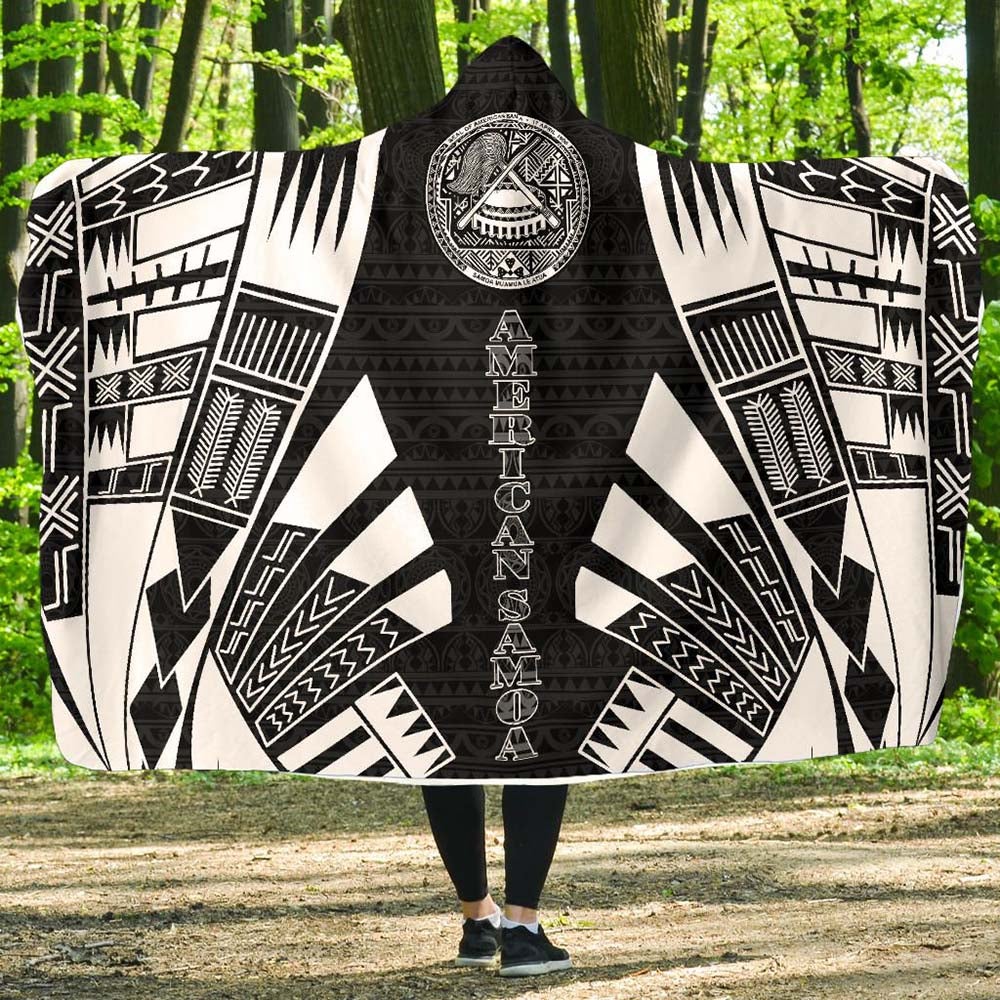 American Samoa Hooded Blanket - Polynesian Tattoo Black