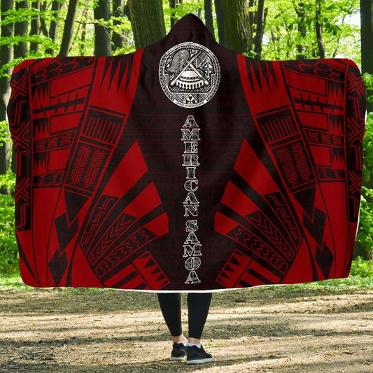 American Samoa Hooded Blanket - Polynesian Tattoo Red
