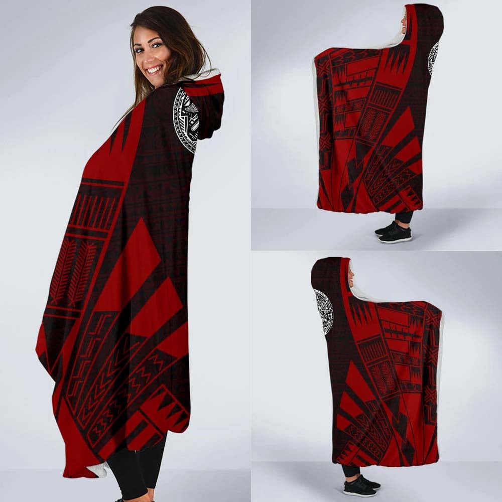 American Samoa Hooded Blanket - Polynesian Tattoo Red