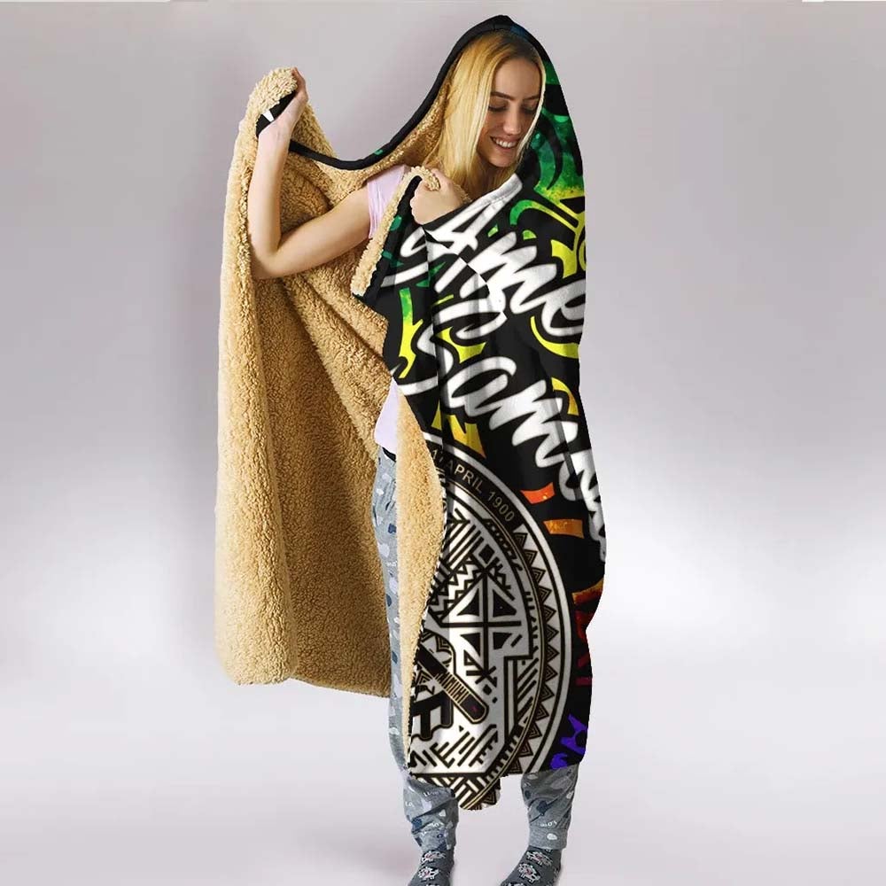 American Samoa Hooded Blanket - Rainbow Polynesian Pattern