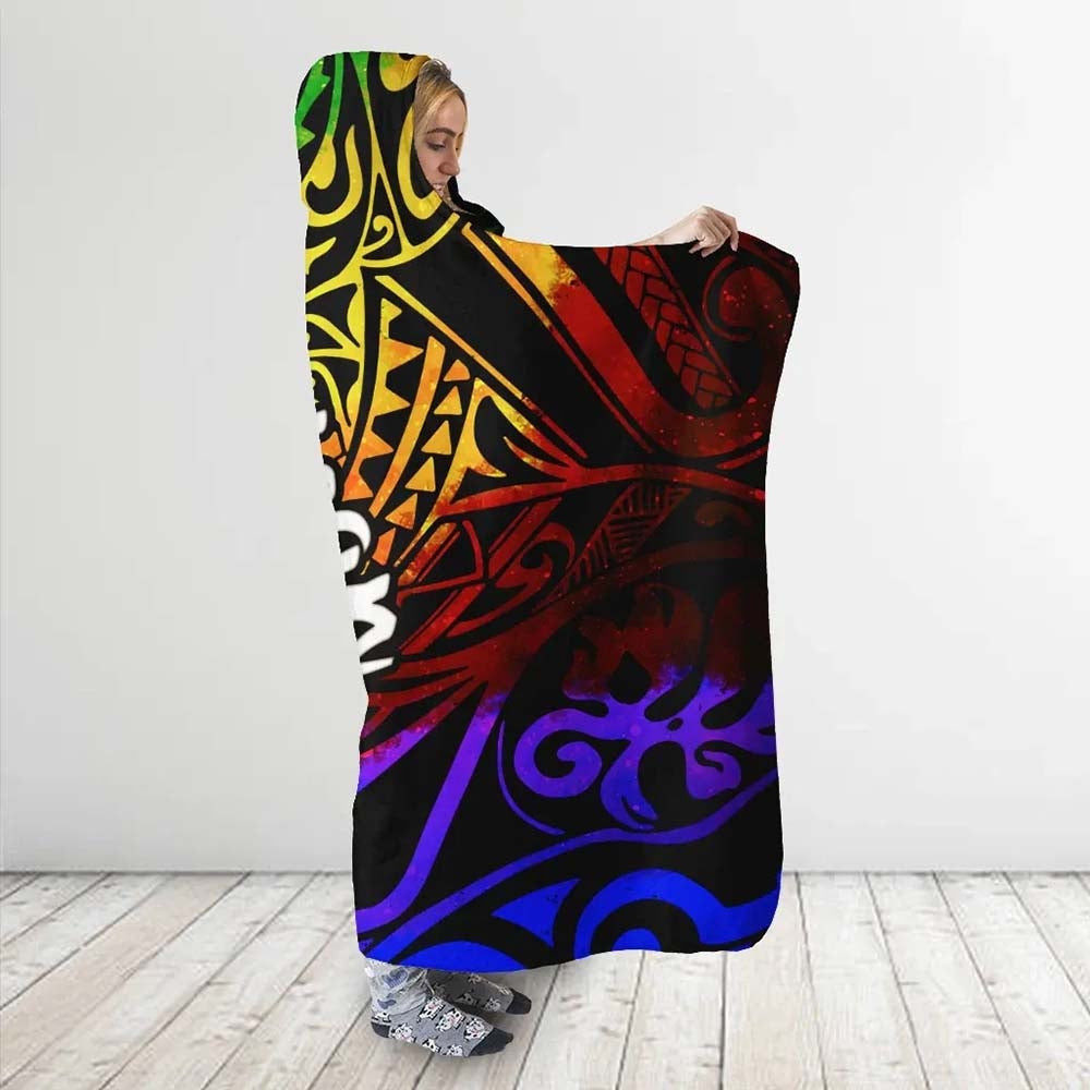 American Samoa Hooded Blanket - Rainbow Polynesian Pattern