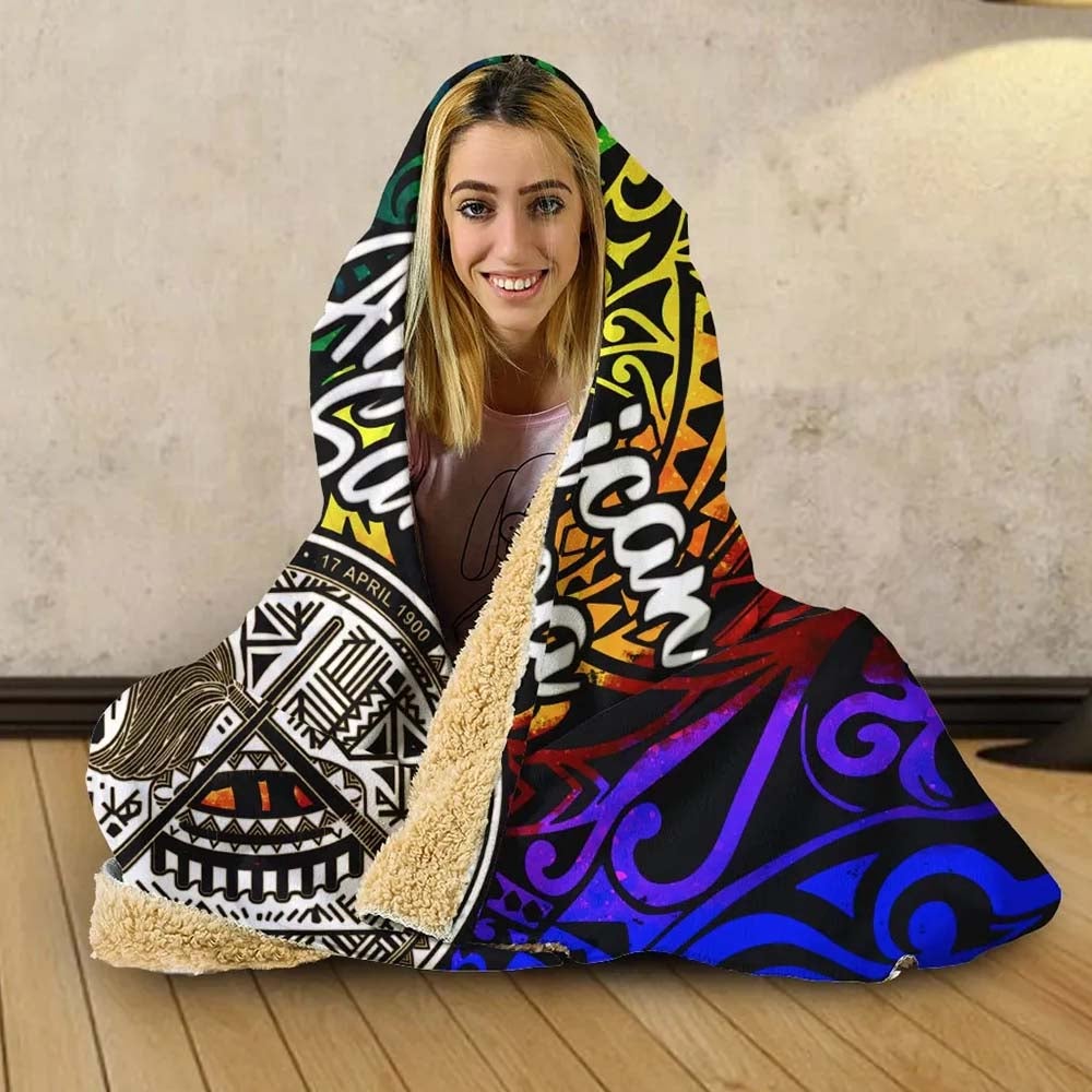 American Samoa Hooded Blanket - Rainbow Polynesian Pattern