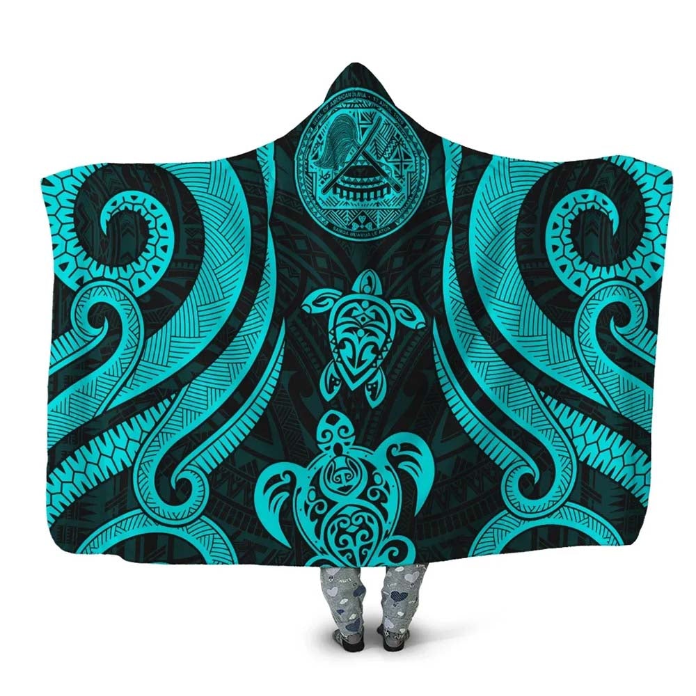 American Samoa Hooded Blanket - Turquoise Tentacle Turtle