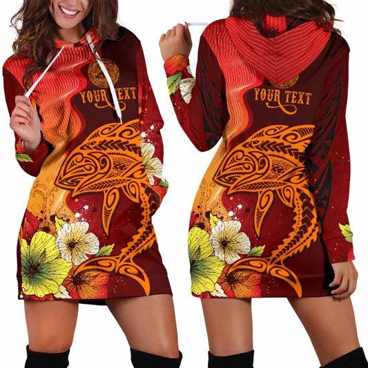 American Samoa Personalised Custom Female Hoodie Dress - Tribal Tuna Fish