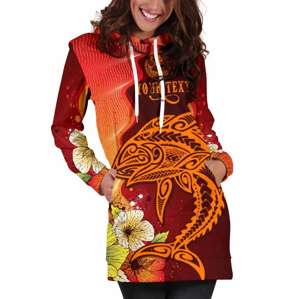 American Samoa Personalised Custom Female Hoodie Dress - Tribal Tuna Fish