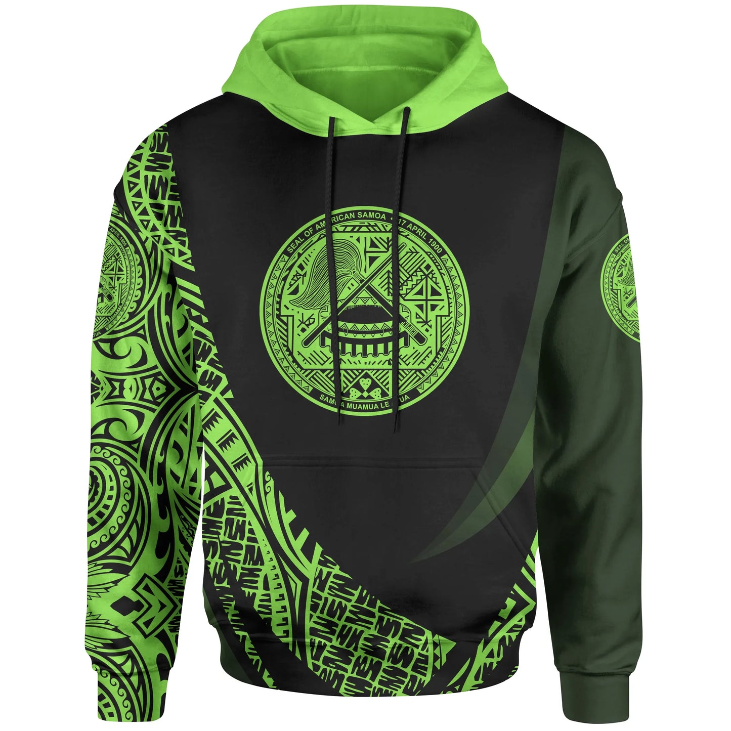 American Samoa Hoodie - Green Polynesian Patterns Sport Style