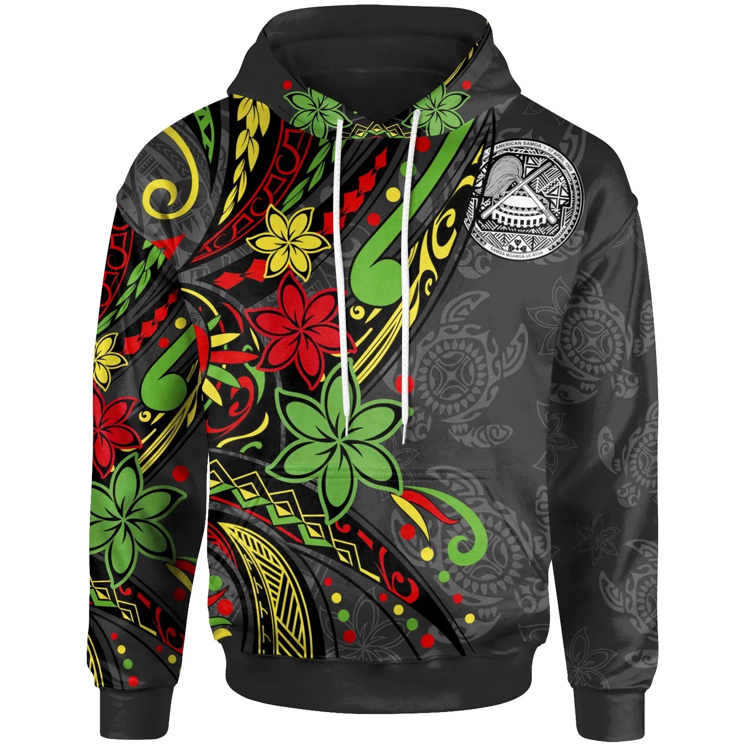 American Samoa Hoodie - Tribal Flower With Special Turtles