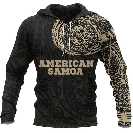 American Samoa Hoodie - American Samoa Polynesian Turtle Tattoo Style Gold