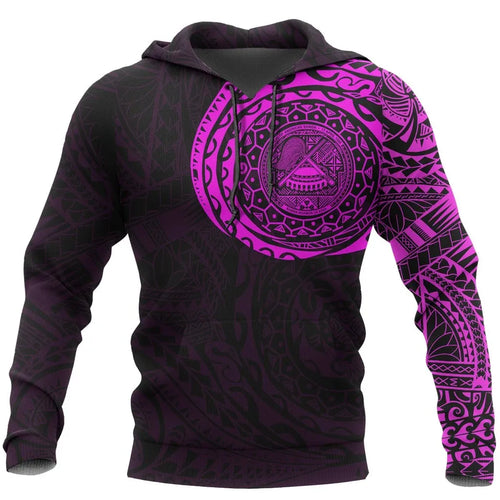 American Samoa Hoodie - American Samoa Seal Polynesian Tattoo Style Pink