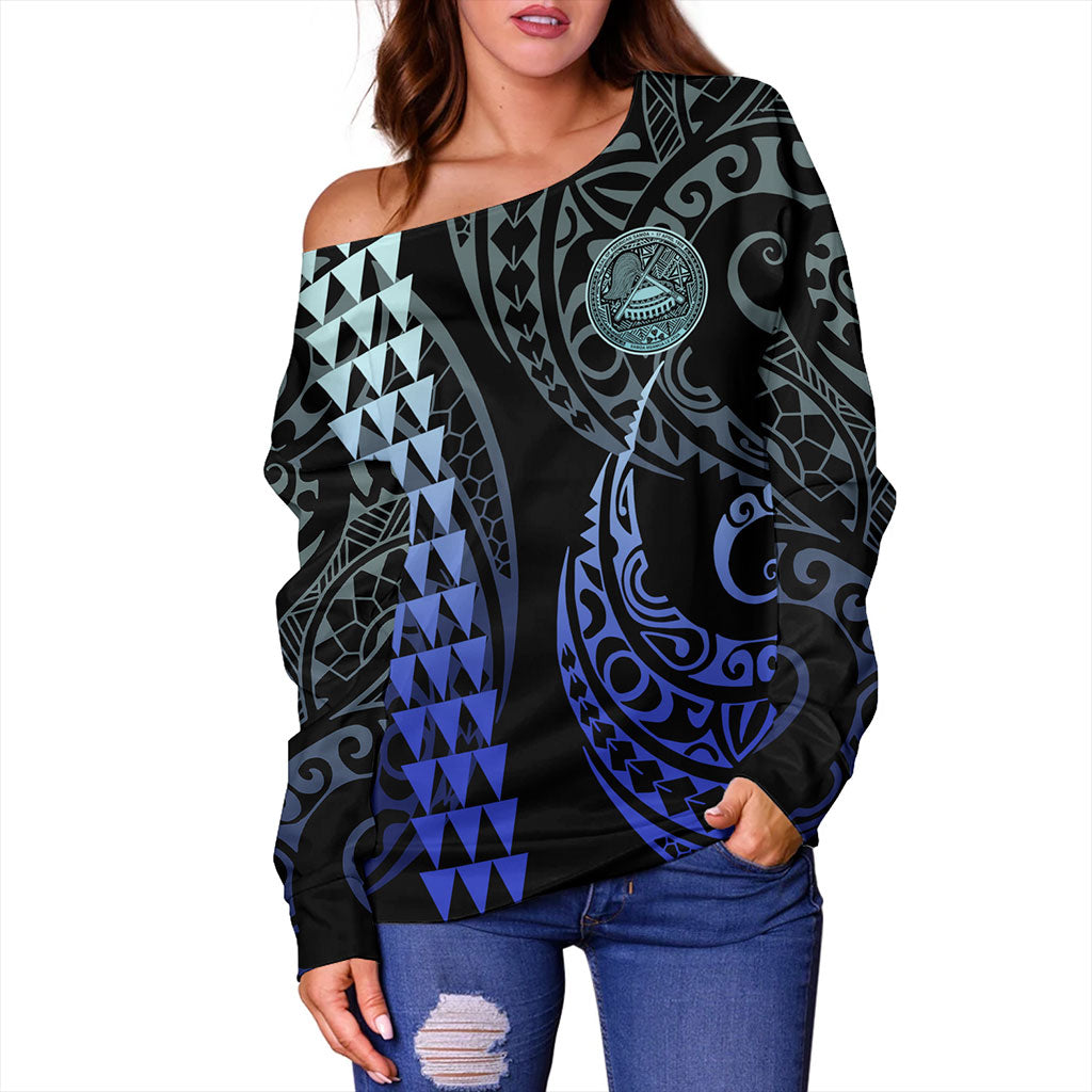 American Samoa Off Shoulder Sweatshirt Kakau Style