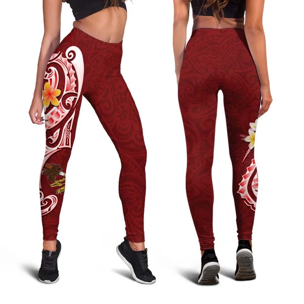American Samoa Legging - AS Seal  Polynesian Patterns Plumeria