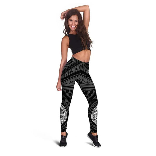 American Samoa Legging - Seal In Polynesian Tattoo Style ( Black) -BN25