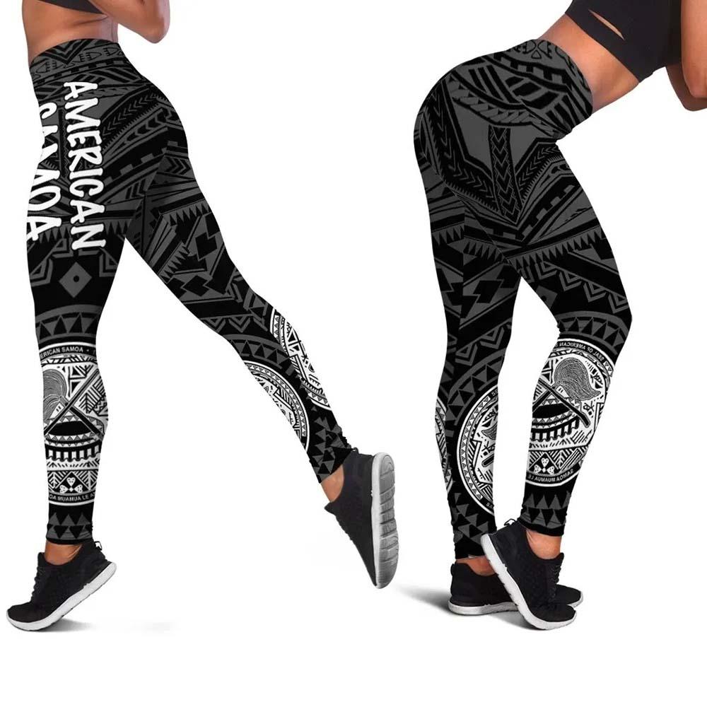 American Samoa Legging - Seal In Polynesian Tattoo Style ( Black) -BN25
