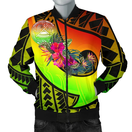 American Samoa Bomber Jacket - Polynesian Hook And Hibiscus (Reggae)