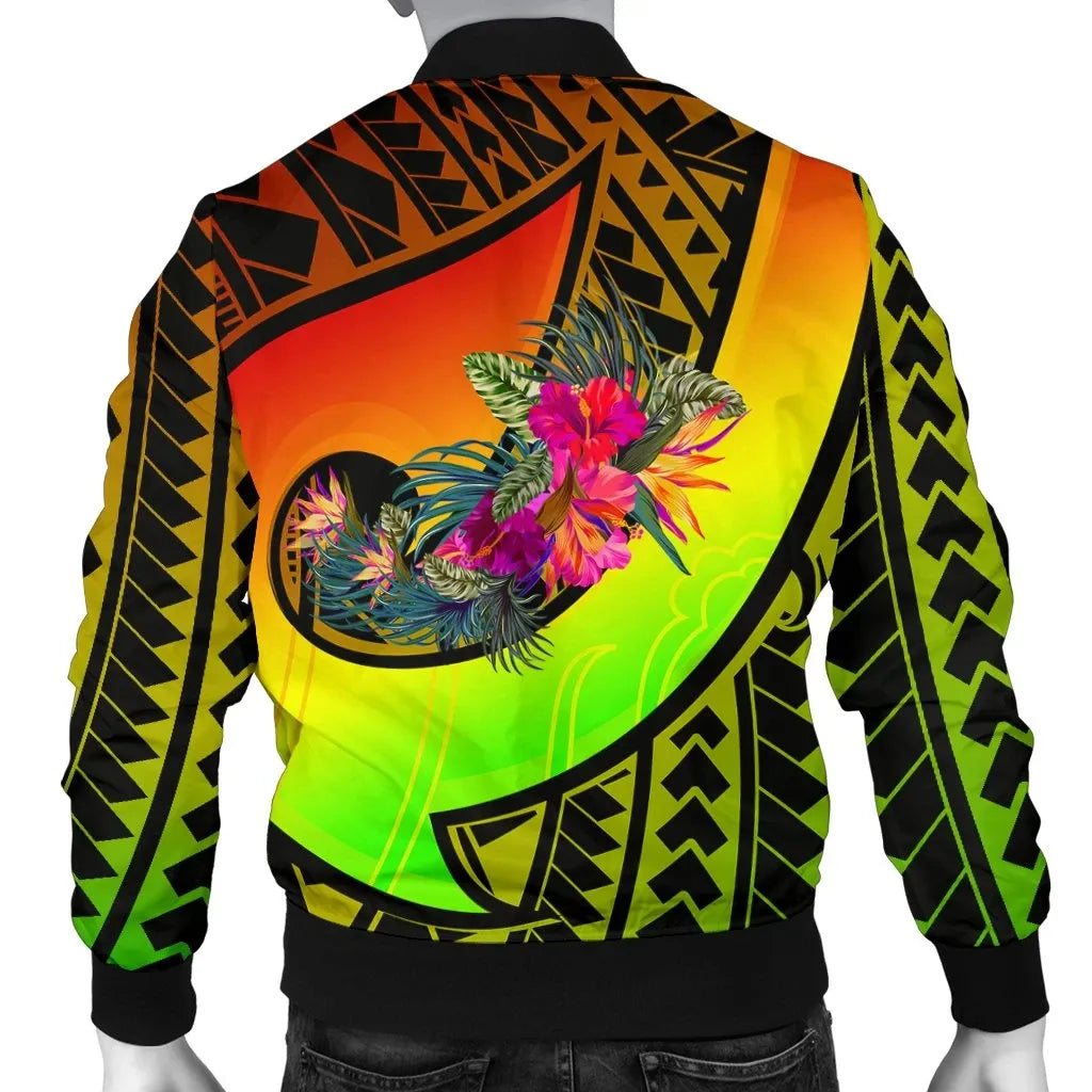 American Samoa Bomber Jacket - Polynesian Hook And Hibiscus (Reggae)
