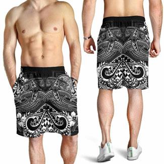 American Samoa Men Shorts - White Shark Polynesian Tattoo