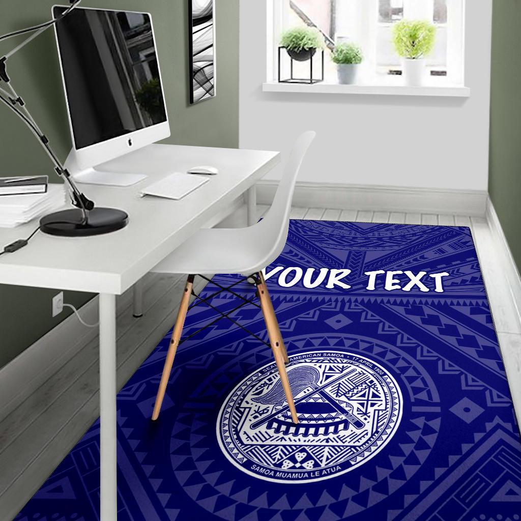 American Samoa Personalised Area Rug - Seal In Polynesian Tattoo Style (Blue) -BN25