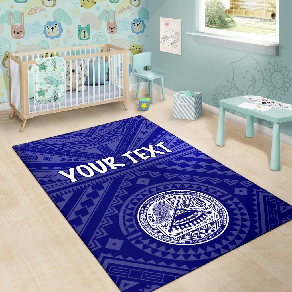 American Samoa Personalised Area Rug - Seal In Polynesian Tattoo Style (Blue) -BN25