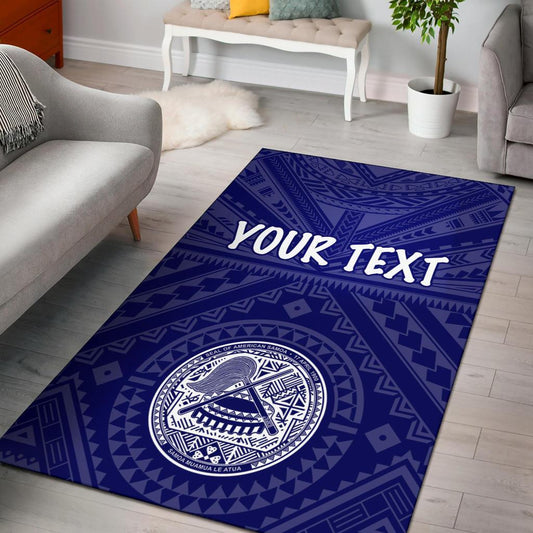 American Samoa Personalised Area Rug - Seal In Polynesian Tattoo Style (Blue) -BN25