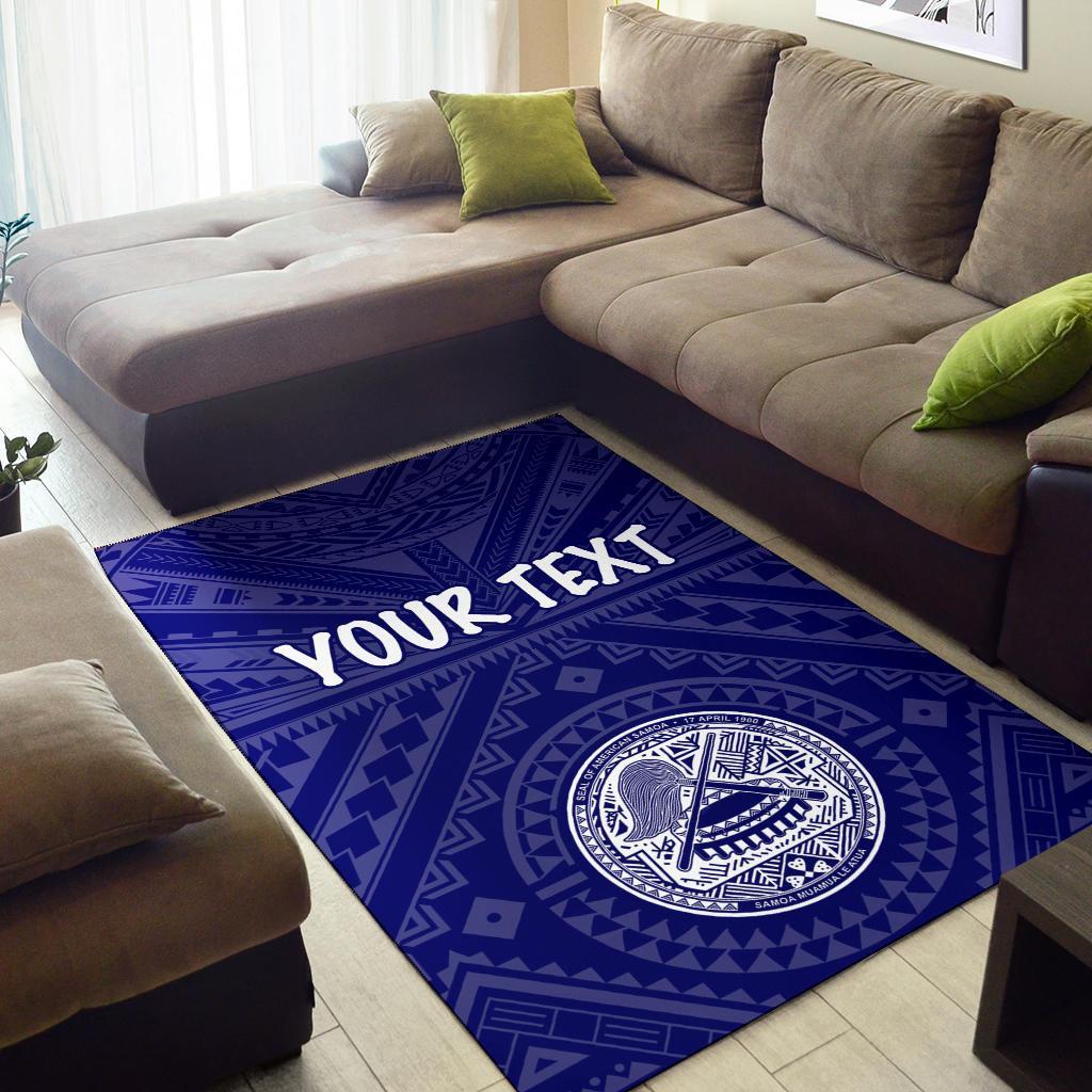 American Samoa Personalised Area Rug - Seal In Polynesian Tattoo Style (Blue) -BN25
