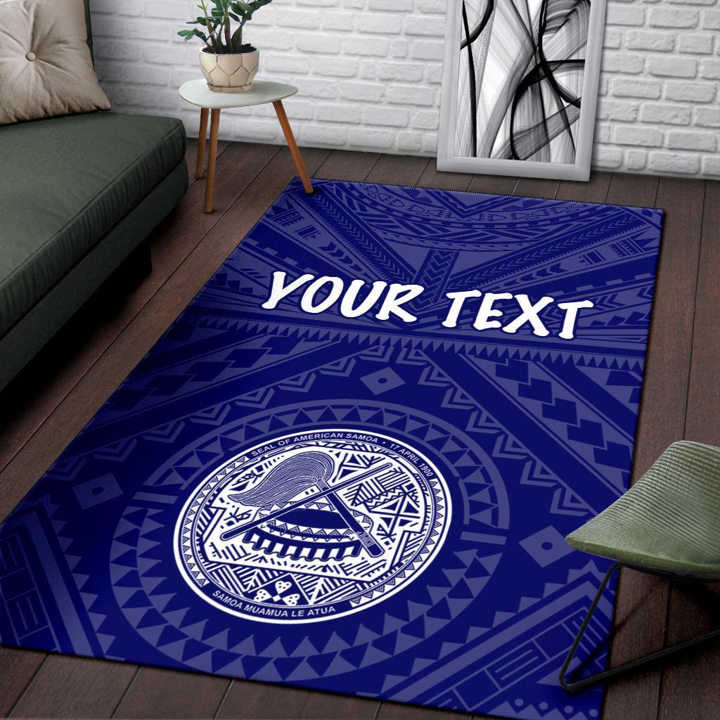 American Samoa Personalised Area Rug - Seal In Polynesian Tattoo Style (Blue) -BN25