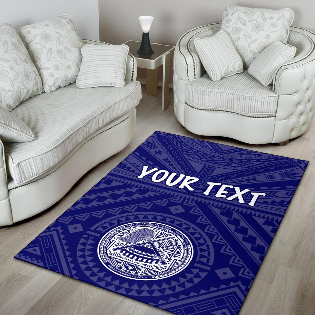 American Samoa Personalised Area Rug - Seal In Polynesian Tattoo Style (Blue) -BN25