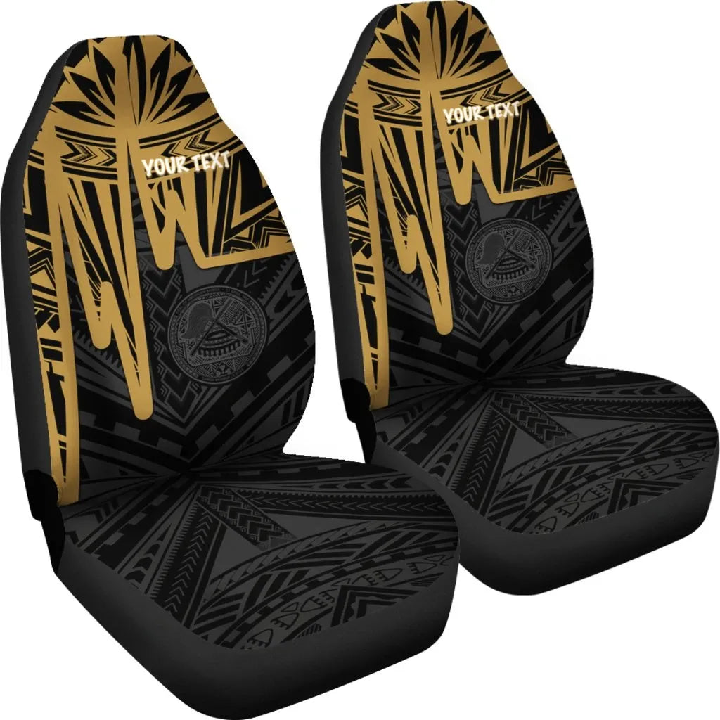 American Samoa Personalised Car Seat Covers - Seal With Polynesian Pattern Heartbeat Style (Gold)