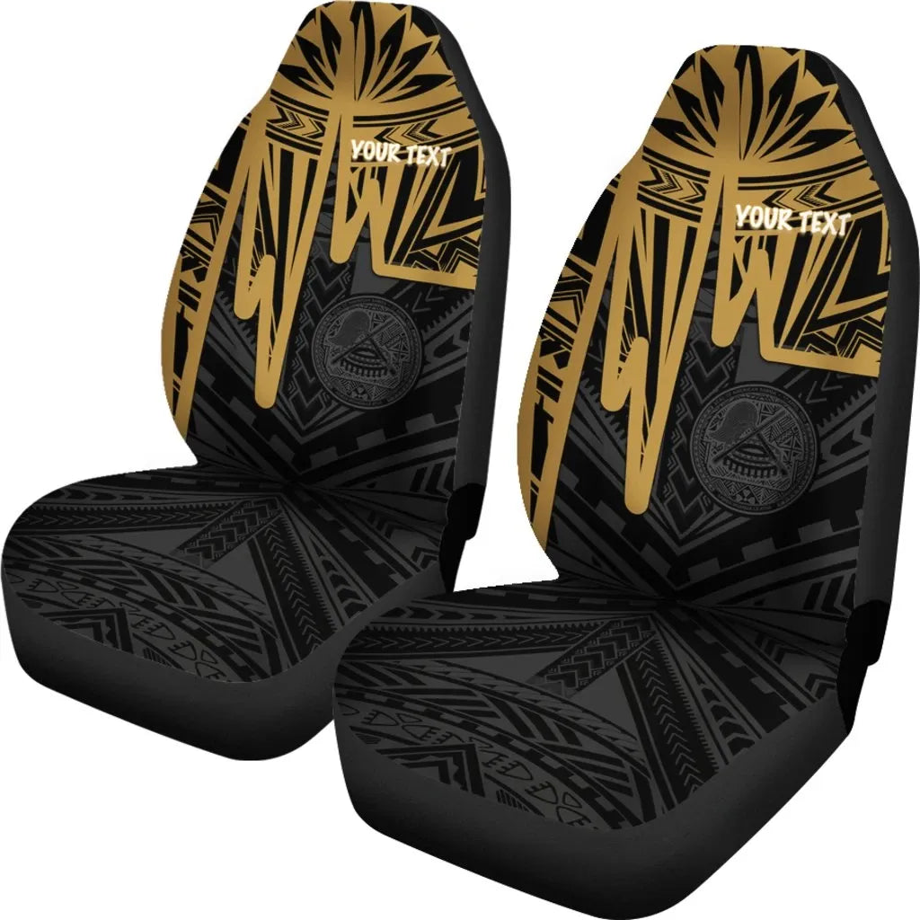 American Samoa Personalised Car Seat Covers - Seal With Polynesian Pattern Heartbeat Style (Gold)