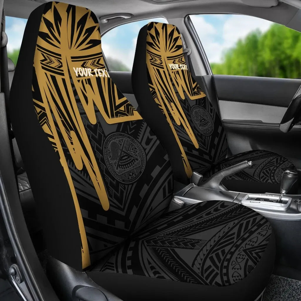 American Samoa Personalised Car Seat Covers - Seal With Polynesian Pattern Heartbeat Style (Gold)