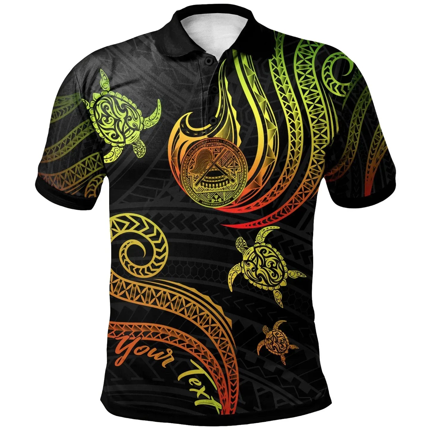 American Samoa Personalised Custom Polo Shirt - Polynesian Turtle With Pattern Reggae