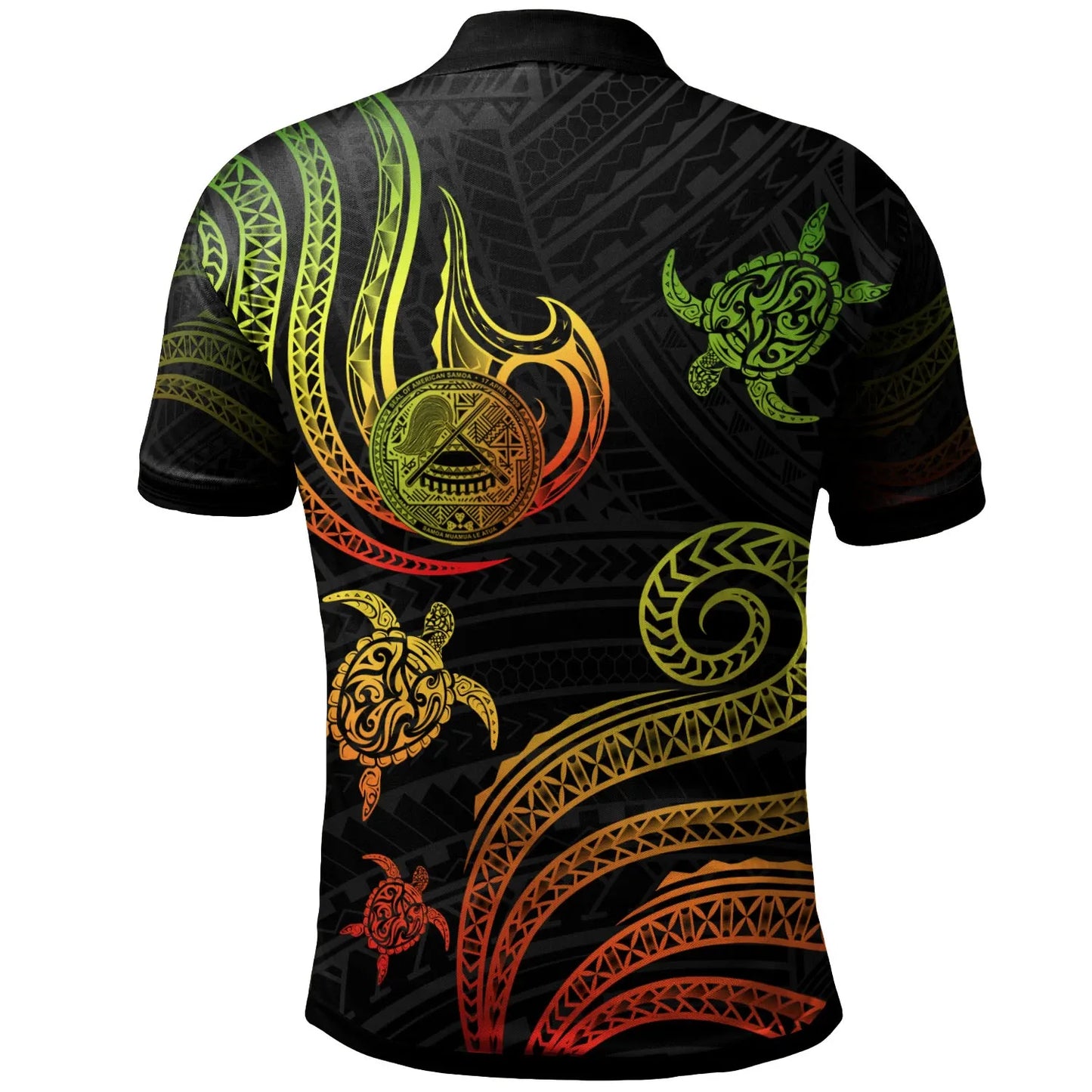 American Samoa Personalised Custom Polo Shirt - Polynesian Turtle With Pattern Reggae