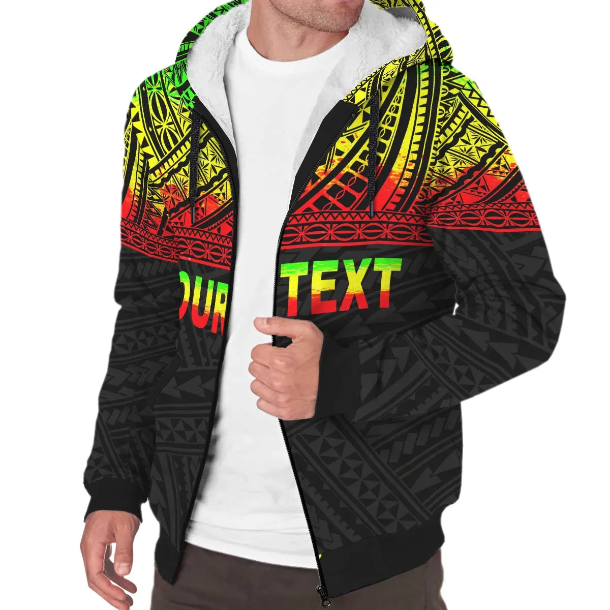 American Samoa Personalised Custom Polynesian Sherpa Hoodie - Horizontal Reggae