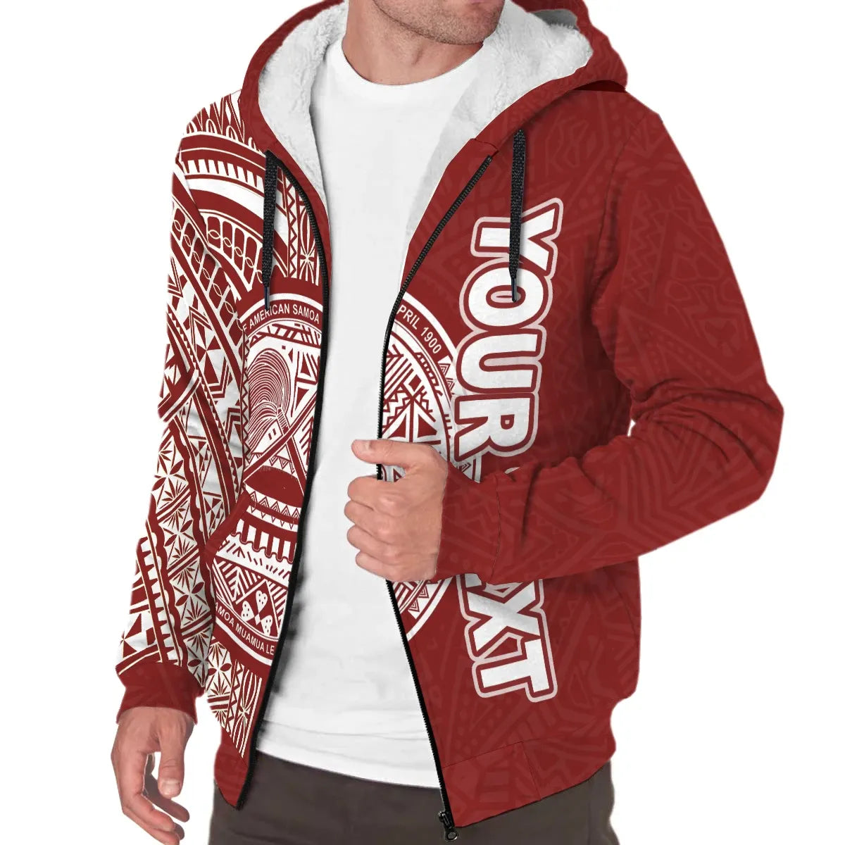 American Samoa Personalised Custom Polynesian Sherpa Hoodie - Line Red