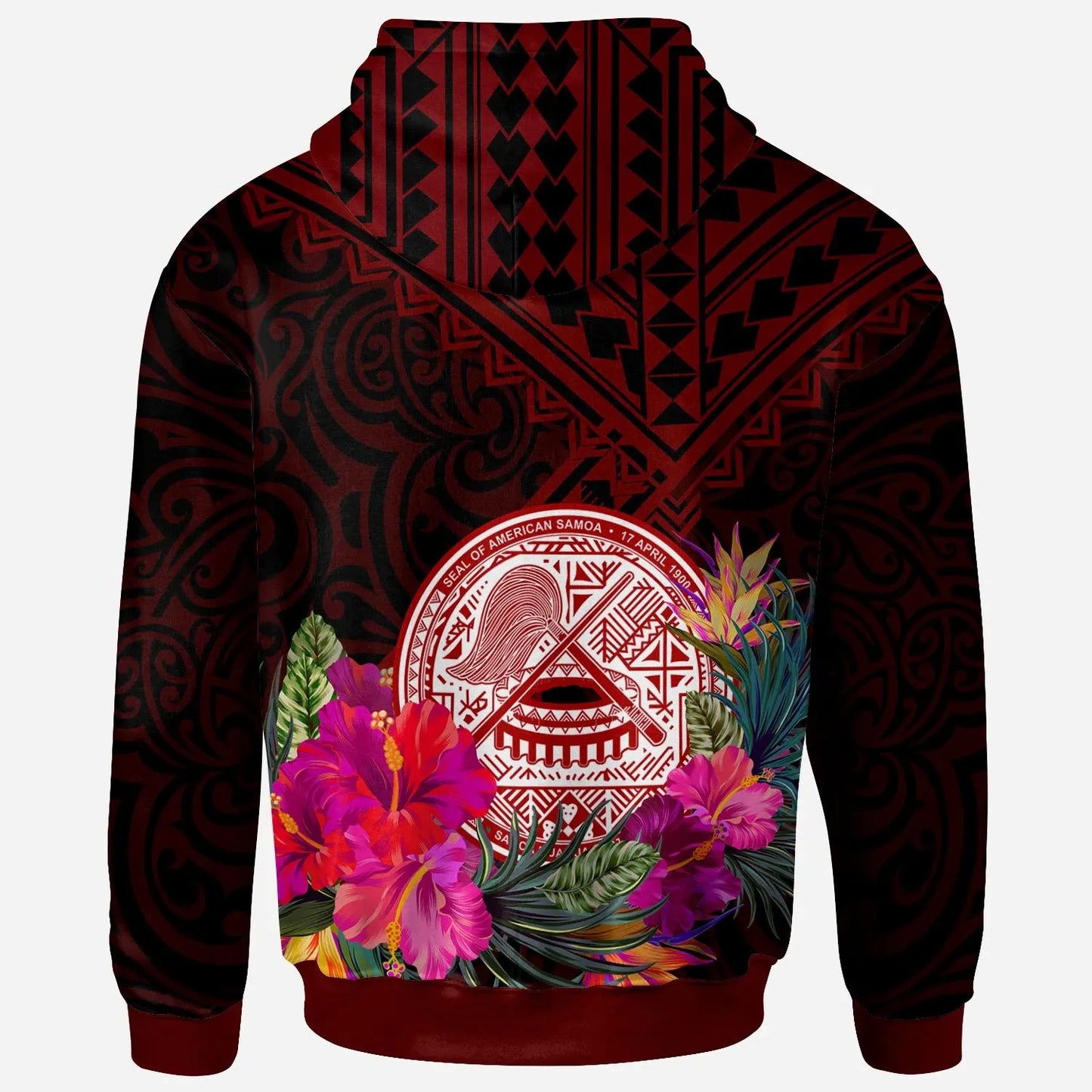 American Samoa Personalised Hoodie - Coat Of Arm With Polynesian Patterns