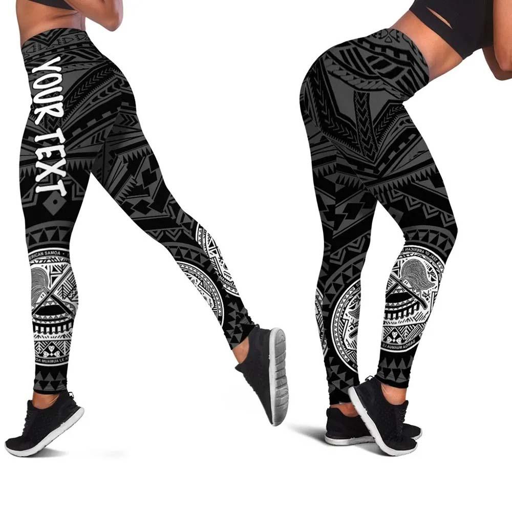 American Samoa Personalised Legging - Seal In Polynesian Tattoo Style ( Black) -BN25