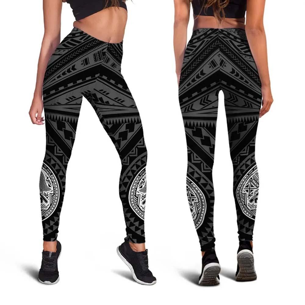 American Samoa Personalised Legging - Seal In Polynesian Tattoo Style ( Black) -BN25