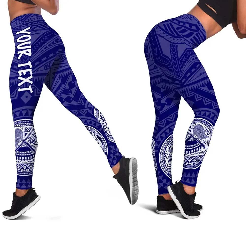 American Samoa Personalised Legging - Seal In Polynesian Tattoo Style ( Blue) -BN25