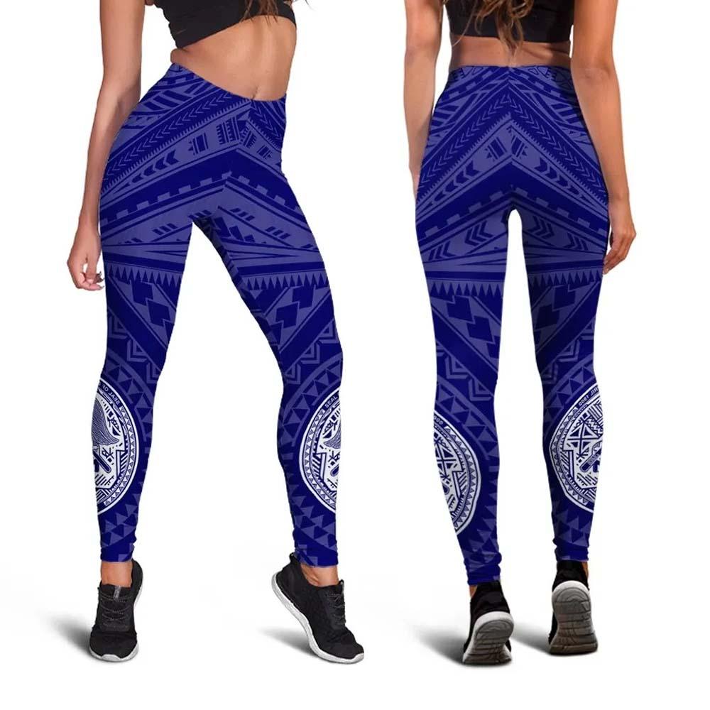 American Samoa Personalised Legging - Seal In Polynesian Tattoo Style ( Blue) -BN25