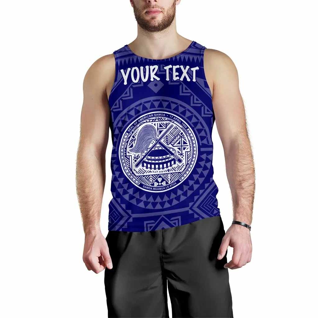American Samoa Personalised Men Tank Top - Seal In Polynesian Tattoo Style ( Blue)