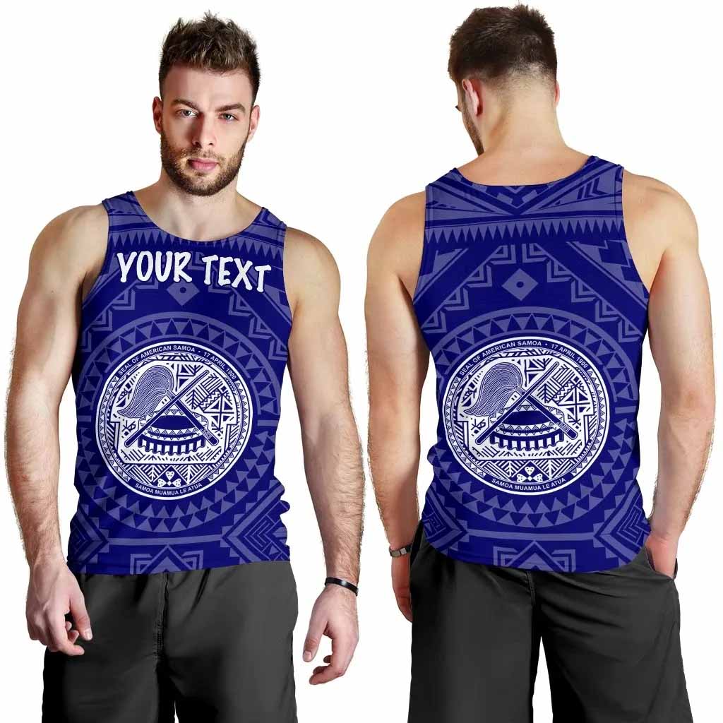 American Samoa Personalised Men Tank Top - Seal In Polynesian Tattoo Style ( Blue)